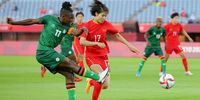  Babra Banda #11 of Team Zambia shoots during the Women's First Round Group F match between China and Zambia on day one of the Tokyo 2020 Olympic Games at Miyagi Stadium on July 24, 2021 in Rifu, Miyagi, Japan. (Photo by Koki Nagahama/Getty Images)
