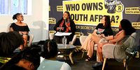 Luthando Vilakazi, Open Secrets lawyer; Zen Mathe, Open Secrets investigator; Fatima Hassan, human rights lawyer and founder of Health Justice Initiative; and Luvano Ntuli, Open Secrets investigator, at the launch of the report "Who Owns South Africa: Private Health" at the Homecoming Centre in Cape Town. 30 September 2025. (Photo: Supplied / Michael Marchant)