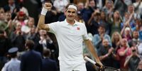 LONDON, ENGLAND - JULY 05: Roger Federer of Switzerland celebrates victory after winning his Men's Singles Fourth Round match against Lorenzo Sonego of Italy during Day Seven of The Championships - Wimbledon 2021 at All England Lawn Tennis and Croquet Club on July 05, 2021 in London, England. (Photo by Clive Brunskill/Getty Images)