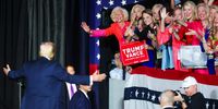 Republican candidate Donald J. Trump (L) greets supporters during a campaign rally for the US presidential elections at Bojangles Coliseum in Charlotte, North Carolina, USA, 24 July 2024.  EPA-EFE/DAVID JENSEN