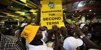 Pro-Ramaphosa delegates celebrate his second term at the ANC's 55th national conference at Nasrec in Johannesburg, South Africa on 19 December 2022. (Photo: Leila Dougan)