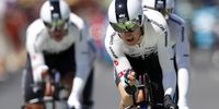 Team Sky rider Geraint Thomas of Britain (R) and his teammates during the 35.5km team Time trial in the 3rd stage of the 105th edition of the Tour de France cycling race in Cholet, France, 09 July 2018.  EPA-EFE/SEBASTIEN NOGIER