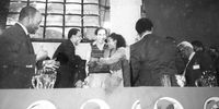 Albie at the University of Durban Westville at the first general meeting at the ANC on home soil. Also pictured are Chris Hani shaking hands with Cheryl Carolus, Jacob Zuma on left and Walter Sisulu on the right. (Photo: ANC Photographer )