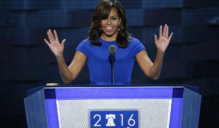 Democratic Party convention: Michelle Obama and Bernie Sanders make case for Clinton at chaotic Day One