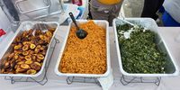 Plantain, jollof rice and spinach prepared by the team at Ladun's Chops at Vegandale.  (Photo: Naomi Campbell)