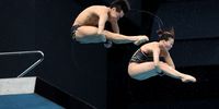 Reo Nishida and Karen Yamasaki compete in the Mixed Synchronized 10m Platform during day two of the Tsubasa Japan Diving Cup at Tokyo Aquatics Centre on April 5, 2023 in Tokyo, Japan. (Photo by Kiyoshi Ota/Getty Images)