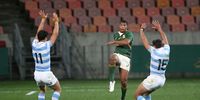 Damian Willemse of South Africa kicks during the Castle Lager Rugby Championship match between South Africa and Argentina at Nelson Mandela Bay Stadium on August 14, 2021 in Gqeberha, South Africa. (Photo: Richard Huggard/Gallo Images)
