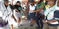 MK party members dance to struggle songs at a recruitment drive in Mapleton in Ekurhuleni on 16 March 2024. (Photo: Felix Dlangamandla)