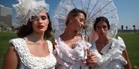 TEL AVIV, ISRAEL - SEPTEMBER 08:  Models pose in bridal gowns made mainly of toilet paper during a photo-opportunity on September 8, 2009 in Tel Aviv, Israel. The dresses were commisioned by "Lily" toilet paper, the leading brand of the Israeli company Hogla-Kimberly Ltd., which is partly owned by the multinational firm Kimberly-Clark, to herald the upcoming date of September 9, 2009. Twice as many couples than normal are expected to get married tomorrow, on 09/09/09, which is considered by many to be a lucky day to tie the knot.  (Photo by David Silverman/Getty Images)