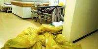 Bags of hospital linen discarded on the floor at Dora Nginza Hospital. (Photo: Shiraaz Mohamed)
