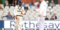 Ravindra Jadeja of India interacts with Zak Crawley of England during Day Five of the 4th Rothesay Test Match between England and India at Emirates Old Trafford on July 27, 2025 in Manchester, England. (Photo by Alex Davidson/Getty Images)
