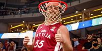 A supporter of the team from Latvia wears a funny headgear ahead of the FIBA Basketball World Cup 2023 quarter final match between Germany and Latvia at the Mall of Asia in Manila, Philippines, 06 September 2023.  EPA-EFE/MARK R. CRISTINO