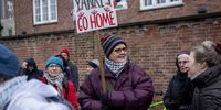 A participant holds a sign during a protest against American presence in Denmark, in Copenhagen, Denmark, 26 January 2025. US President Donald Trump told members of the media on board the Air Force One plane on 26 January 2025 that he expects Greenland to reach an arrangement with the USA. The banner reads 'Crush Danish imperialism! Freedom for Greenland!'  EPA-EFE/IDA MARIE ODGAARD DENMARK OUT