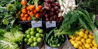 Fresh produce stacked at a stall at Carriageworks Farmers Market in Sydney, Australia, on Saturday, April 26, 2025.   Photographer: Brendon Thorne/Bloomberg via Getty Images