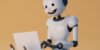 Cute robot laughing. (Image AI-generated with DALL-E2)
