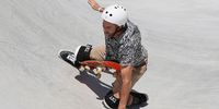 TOKYO, JAPAN - AUGUST 05: Dallas Oberholzer of Team South Africa crashes during the Men's Skateboarding Park Preliminary Heat 3 on day thirteen of the Tokyo 2020 Olympic Games at Ariake Urban Sports Park on August 05, 2021 in Tokyo, Japan. (Photo by Jamie Squire/Getty Images)