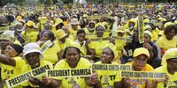 People attending the Citizens Coalition for Change (CCC) campaign rally in the township of Highfields, Harare, Zimbabwe, 20 February 2022. Party leader Nelson Chamisa addressed the crowds attending the campaign rally ahead of the 26 March by-elections.  (Photo: EPA-EFE/AARON UFUMELI)