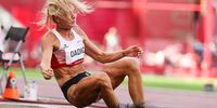 TOKYO, JAPAN - AUGUST 05: Ivona Dadic of Austria in the long jump of the womens heptathlon during the Athletics event on Day 13 of the Tokyo 2020 Olympic Games at the Olympic Stadium on August 05, 2021 Tokyo, Japan. (Photo by Roger Sedres/Gallo Images/Getty Images)