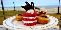 This red velvet cake with a chocolate eventail (fan) is the highlight of the Polana Serena high tea. (Photo: Bridget Hilton-Barber)<br>