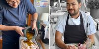 Piri-piri marinade meets the chicken and, right, chef Freddie Dias. (Photos: Absa Kotsokoane and supplied)